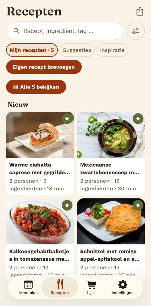 De receptenverzameling in Tellerino, met foto’s, porties en kooktijden.