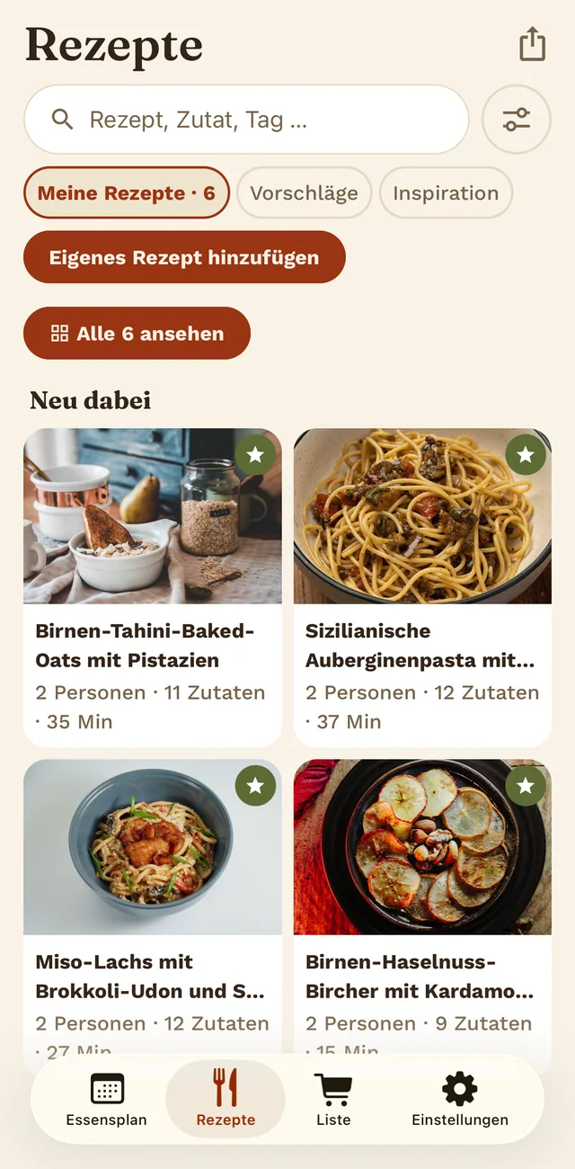 Die Rezeptsammlung in Tellerino mit Fotos, Portionen und Kochzeiten.